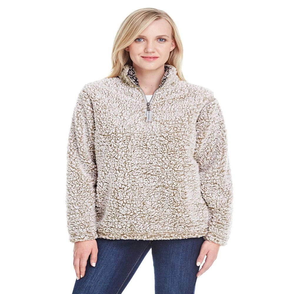 J America Ladies' Epic Sherpa 1/4 Zip 2XL OATMEAL HEATHER