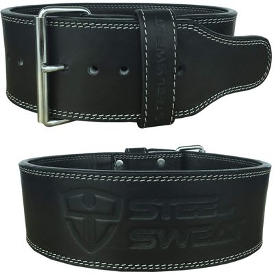 Steel Sweat Powerlifting Belt for Weight Lifting - 4" Wide by 10mm Thick - Single Prong Heavy Duty Adjustable Weightlifting Belt, High Grade Leather - BOLT Black Medium