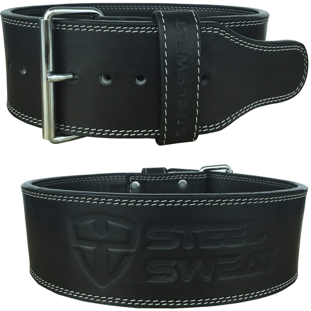 Steel Sweat Powerlifting Belt for Weight Lifting - 4" Wide by 10mm Thick - Single Prong Heavy Duty Adjustable Weightlifting Belt, High Grade Leather - BOLT Black Medium