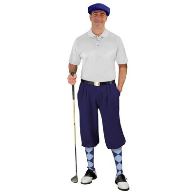 Golf Knickers Mens Select A Style Outfit - Matching Golf Cap - Navy - Waist 30 - Sock - Navy/Lt Blue