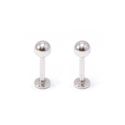 2PCS Surgical Steel 14G Flat Back Ball Top 10mm Labret Monroe Lip Stud Ring Tragus Helix Cartilage Earring Piercing Jewelry 3/8"