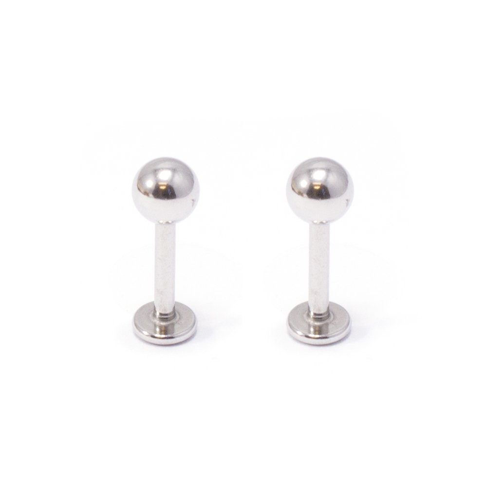 2PCS Surgical Steel 14G Flat Back Ball Top 10mm Labret Monroe Lip Stud Ring Tragus Helix Cartilage Earring Piercing Jewelry 3/8"