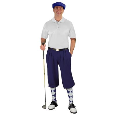 Golf Knickers Mens Select A Style Outfit - Matching Golf Cap - Navy - Waist 56 - Sock - Navy/White