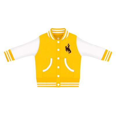 Creative Knitwear College Baby NCAA Officially Licensed Letterman Varsity Jacket - Wyoming Logo - Gold - 4T