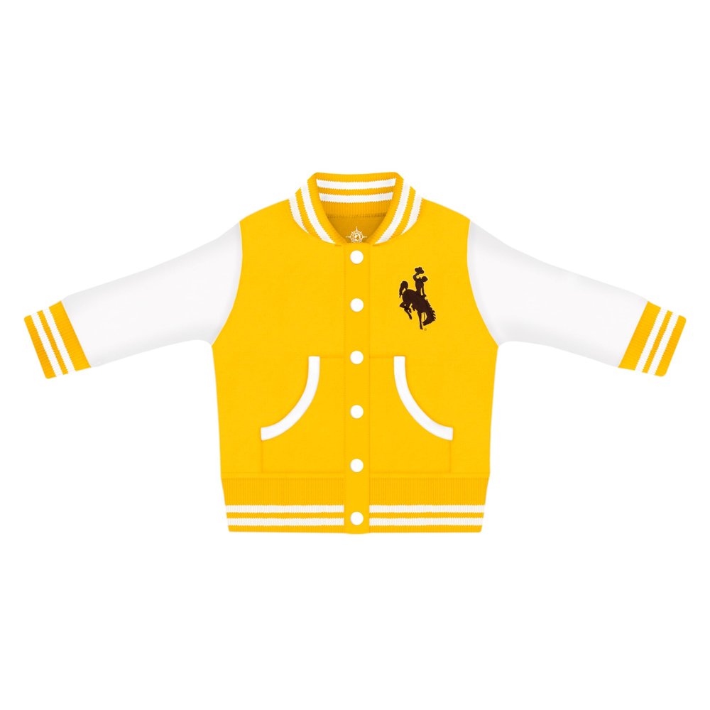 Creative Knitwear College Baby NCAA Officially Licensed Letterman Varsity Jacket - Wyoming Logo - Gold - 4T