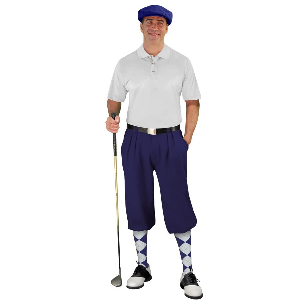 Golf Knickers Mens Select A Style Outfit - Matching Golf Cap - Navy - Waist 58 - Sock - Navy/White