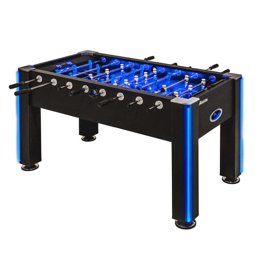 Atomic Azure LED Foosball Table Light Up Arcade-Style Game with Interactive Inrail LED Lighting, Cascading Effects, Music, Electronic Scoring, 47 x 27 Durable Playfield