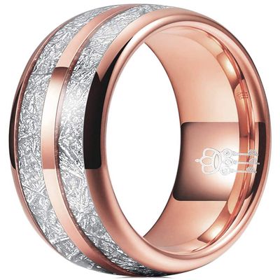 THREE KEYS JEWELRY Men Women Wedding Hunting 6mm Bands Tungsten Viking Carbide Meteorite Ring with Polish Infinity Unique for Him Rose Gold Size 8