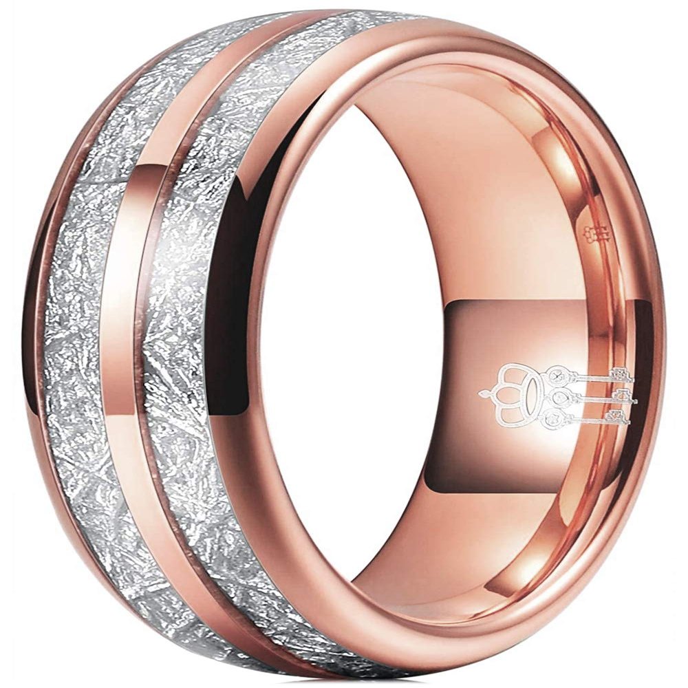 THREE KEYS JEWELRY Men Women Wedding Hunting 6mm Bands Tungsten Viking Carbide Meteorite Ring with Polish Infinity Unique for Him Rose Gold Size 8