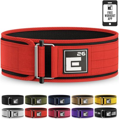 Element 26 Self-Locking Weight Lifting Belt - Premium Weightlifting Belt for Serious Functional Fitness, Power Lifting, and Olympic Lifting Athletes - Squat, Deadlift Men & Women (Medium, Red)