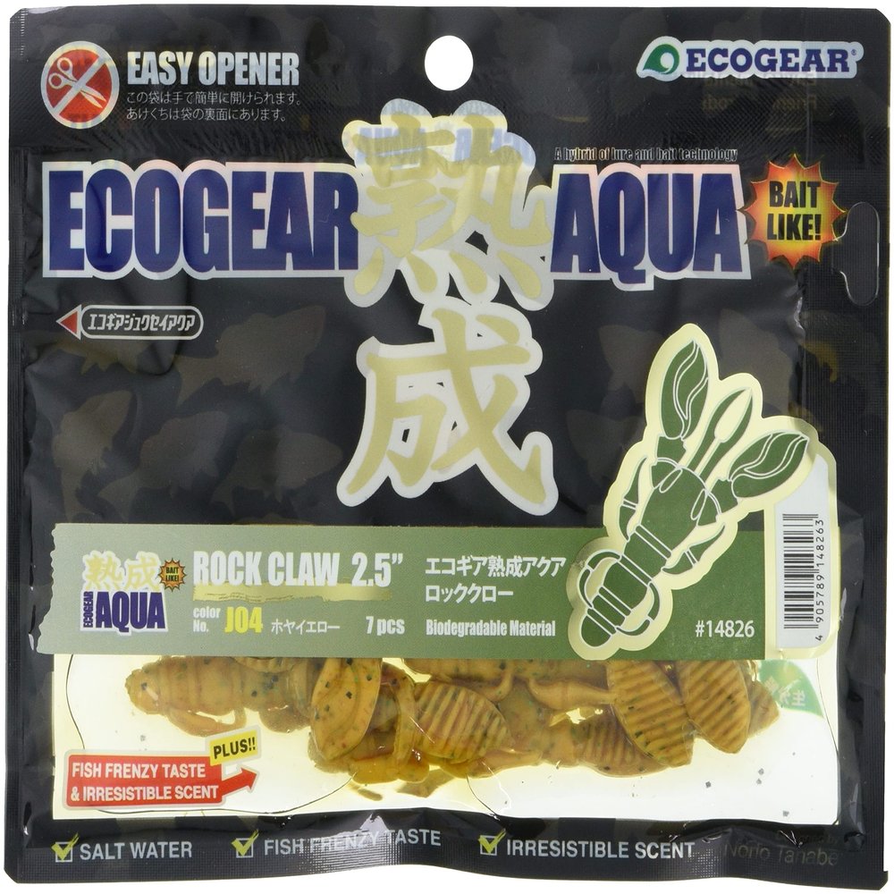 Ecogear J04 Worm Aged Aqua Rock Claw 2.5 Inch (62 mm) Hoya Yellow Lure