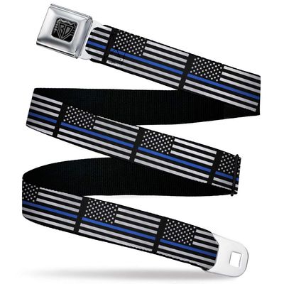 Buckle-Down Men's Seatbelt Belt Thin Blue Line Kids, Flag Black/Gray, 1.0" Wide-20-36 Inches