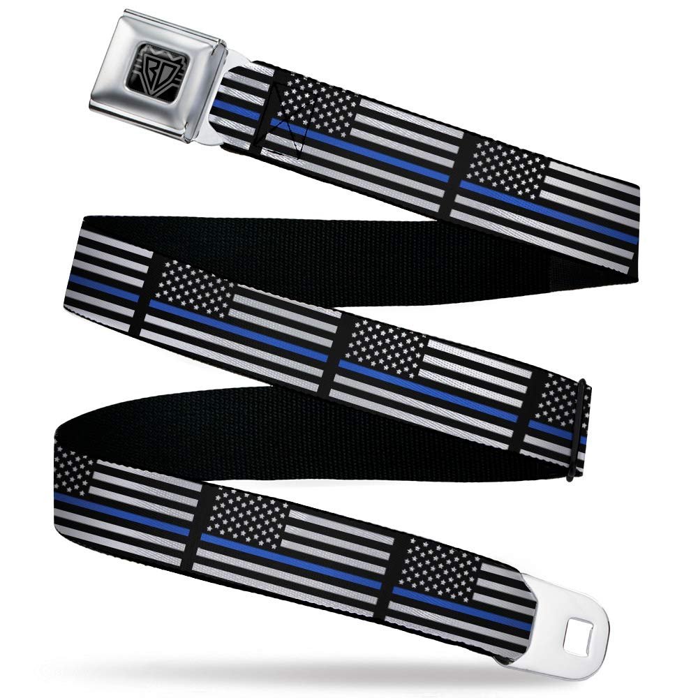 Buckle-Down Men's Seatbelt Belt Thin Blue Line Kids, Flag Black/Gray, 1.0" Wide-20-36 Inches