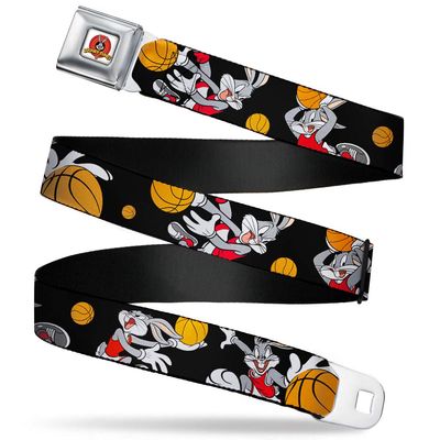Belt Seatbelt Buckle Bugs Bunny 4 Basketball Poses Black Youth 20 to 36 Inches