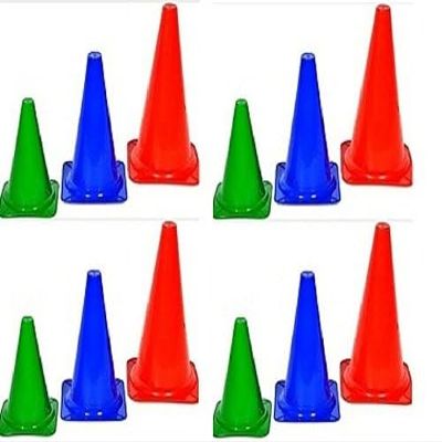 CW Training Tall Marker Ground Cones Multi Color Set of 12 Indoor,Outdoor Filed,Pitch,Boundary, Playground Marker Cones in Size 9,12,15" Long Inches (15 inches)