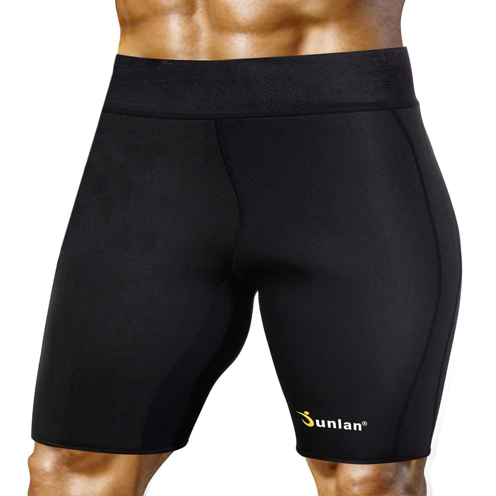 Junlan Sweat Shorts for Men Sauna Suit Mens Body Shaper Sweat Sauna Neoprene Shorts(Black, Large)