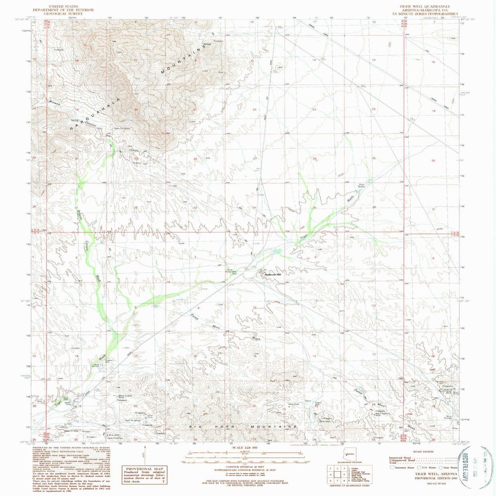 Tiger Well AZ topo map, 1:24000 Scale, 7.5 X 7.5 Minute, Historical, 1990, Updated 1990, 26.7 x 22 in - Tyvek