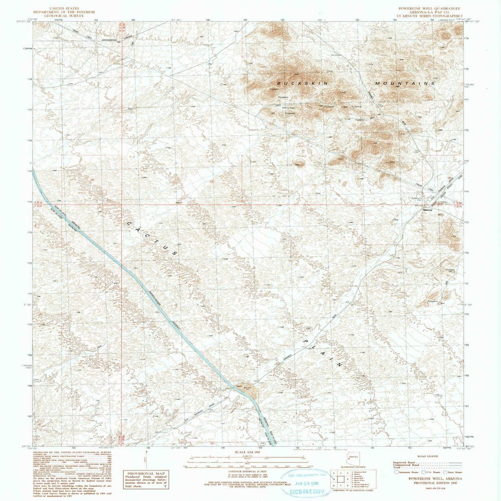 Powerline Well AZ topo map, 1:24000 Scale, 7.5 X 7.5 Minute, Historical, 1990, Updated 1990, 26.8 x 22 in - Tyvek