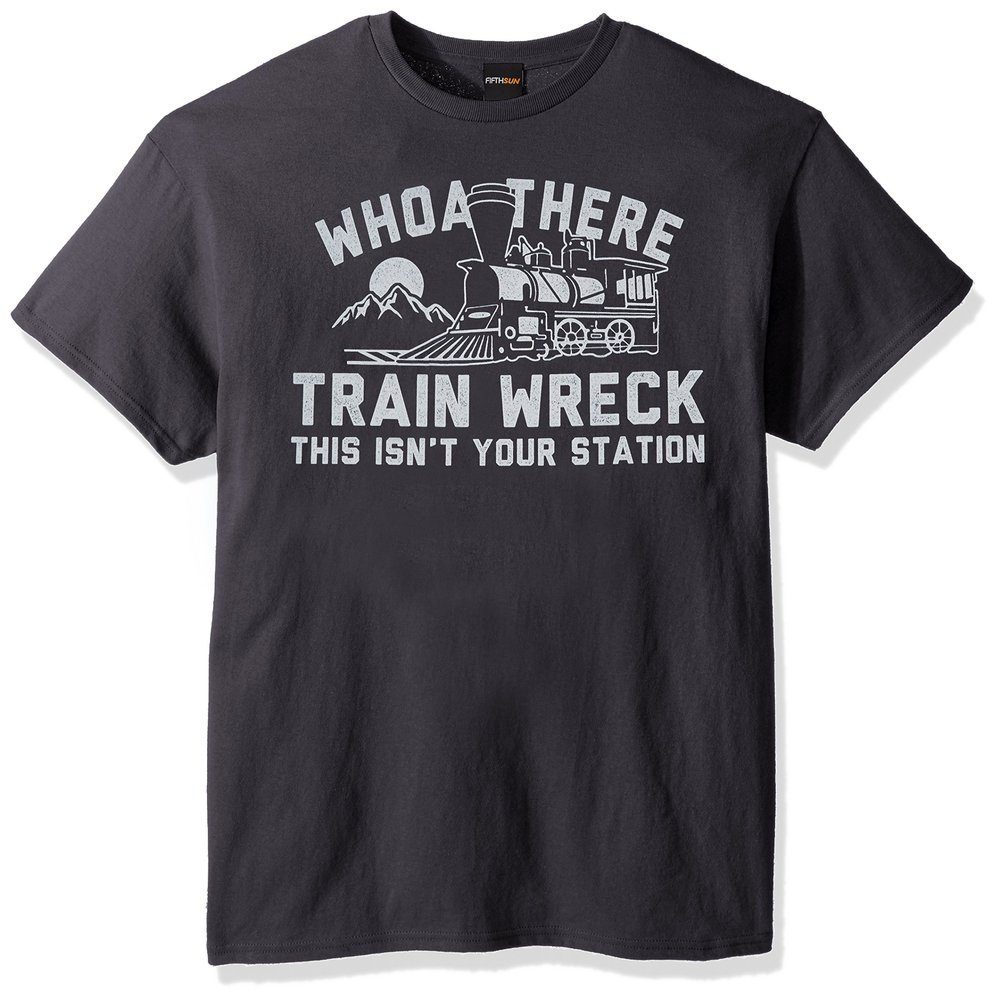 Fifth Sun Men's Men's Dad Jokes Graphic Tees Shirt, Gray//Train Wreck, xx-Large