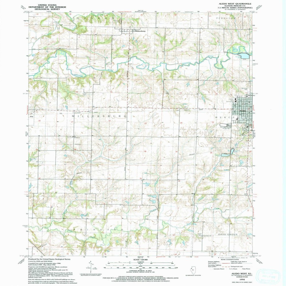 YellowMaps Aledo West IL topo map, 1:24000 Scale, 7.5 X 7.5 Minute, Historical, 1992, Updated 1992, 26.8 x 22 in - Tyvek