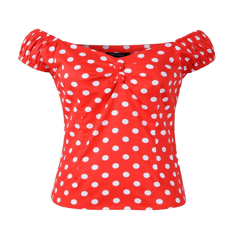 1950s Vintage Retro Dolores Top Rockabilly Pinup (US6, Red/White Polka Dot)