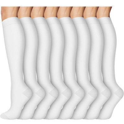 Compression Socks for Women and Men, Circulation Support Stockings, White Nylon, Nurse Daily Work Wear, Nurse Gifts Essentials