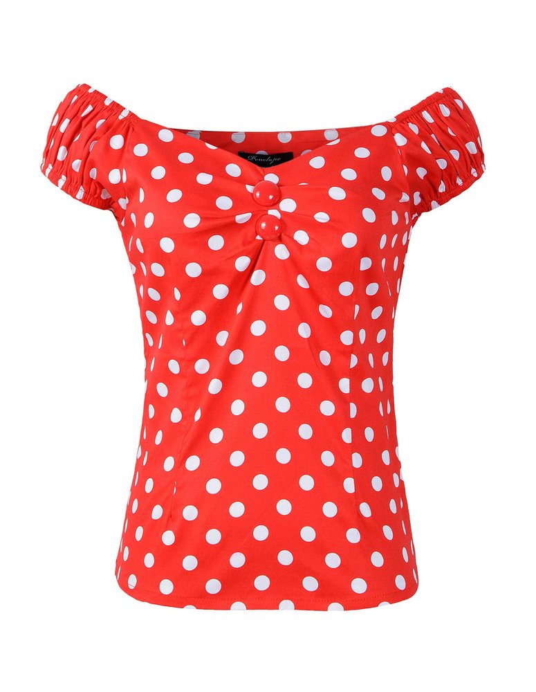 1950s Vintage Retro Dolores Top Rockabilly Pinup (US16, Red/White Polka Dot)