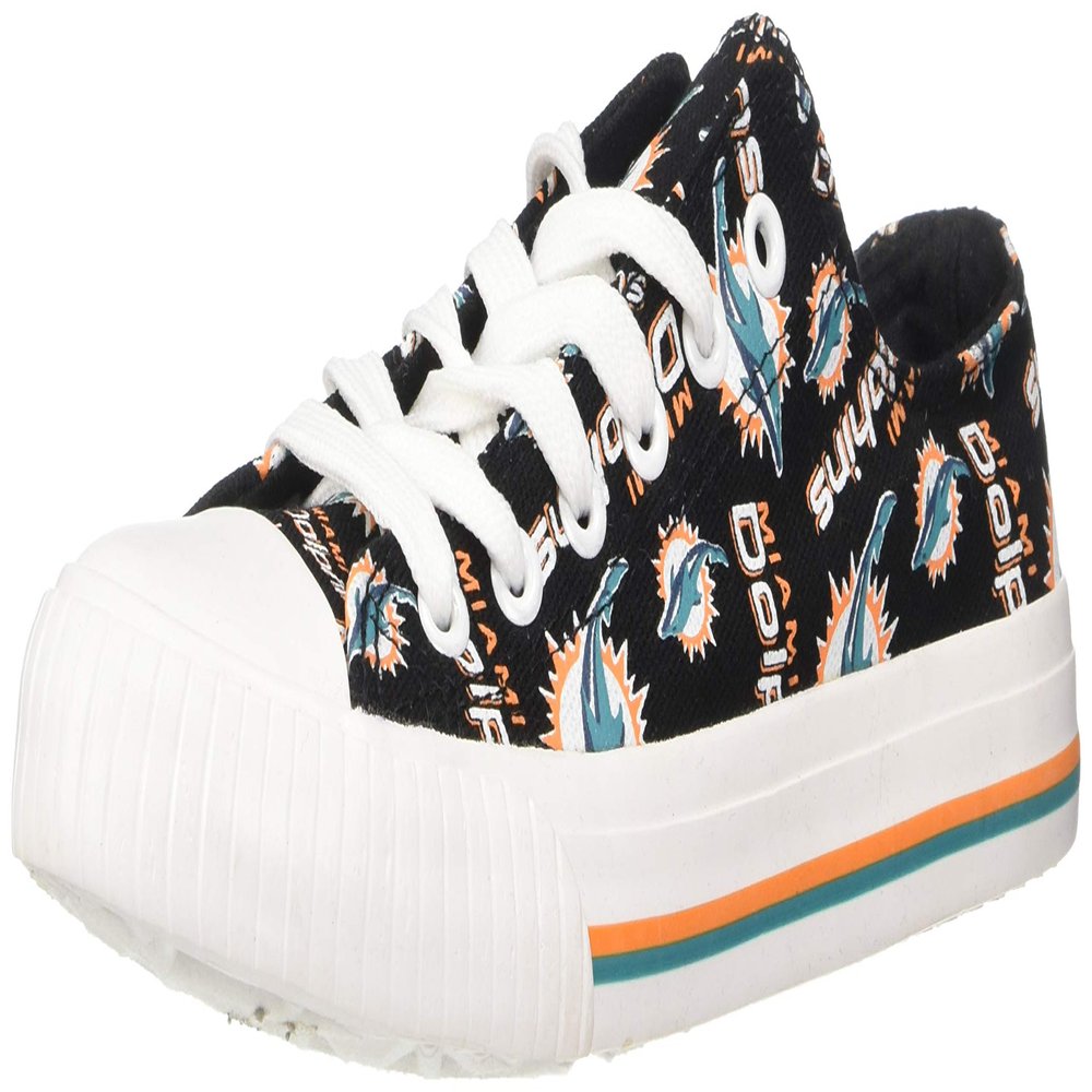 FOCO Miami Dolphins NFL Womens Low Top Repeat Print Canvas Shoes - 6