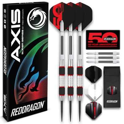 RED DRAGON Darts - Axis 24 Gram Tungsten Darts Set with Flights, Shafts (Stems) and Wallet
