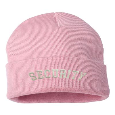 Go All Out One Size Pink Cuffed Security Embroidered Cuffed Knit Beanie Cap