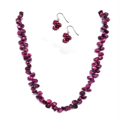 Regalia by Ulti Ramos .925 Sterling Silver Cultured Cranberry Freshwater Pearl Necklace and Dangle Earring Set
