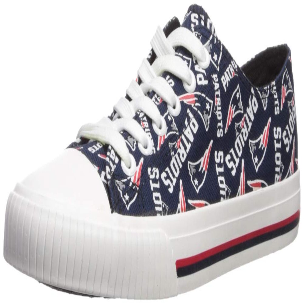 FOCO New England Patriots NFL Womens Low Top Repeat Print Canvas Shoes - 8