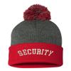Go All Out One Size Dark Heather Grey/red Pom Security Embroidered Knit Beanie Pom Cap view 1