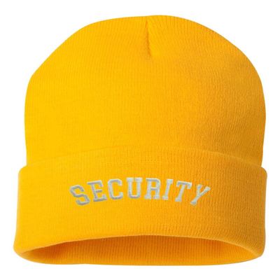 Go All Out One Size Gold Cuffed Security Embroidered Cuffed Knit Beanie Cap