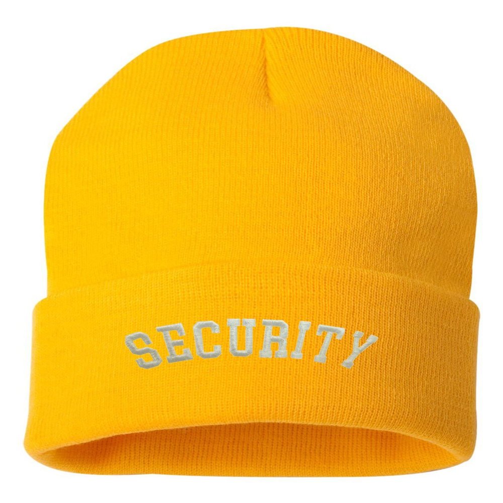 Go All Out One Size Gold Cuffed Security Embroidered Cuffed Knit Beanie Cap