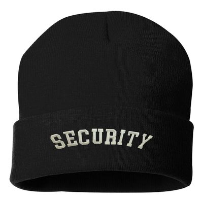 Go All Out One Size Black Cuffed Security Embroidered Cuffed Knit Beanie Cap