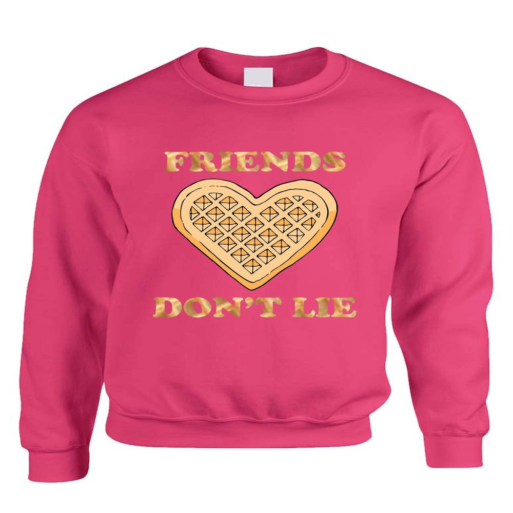 ALLNTRENDS Adult Sweatshirt Friends Don't Lie Shirt Waffle Top Cool Trendy Gift (M, Heliconia Pink)