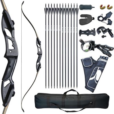 D&Q Recurve Bows for Adults Hunting Black Hunter Longbow Takedown 30-50lbs Bow and Arrow Set Right Handed Archery Archery with Bow Case Stringer Arrow Target Practice (Black 35lbs)