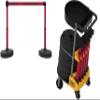 Banner Stakes Crowd Control Plus Cart Package & Accessory Tray, 75' Total Retractable Belt Barrier System - 5 Telescoping Stanchions w/ 15' Red "Do Not Enter - Arc Flash Boundary" Banners (PL4079T) view 1