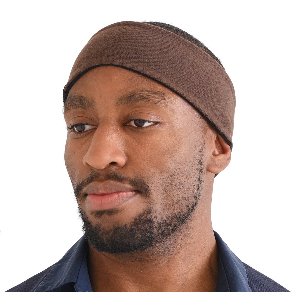 CHARM Sports Headbands for Men - Reversible Moisture Wicking Sweat Absorbing Headband Cotton Made in Japan Brown Black