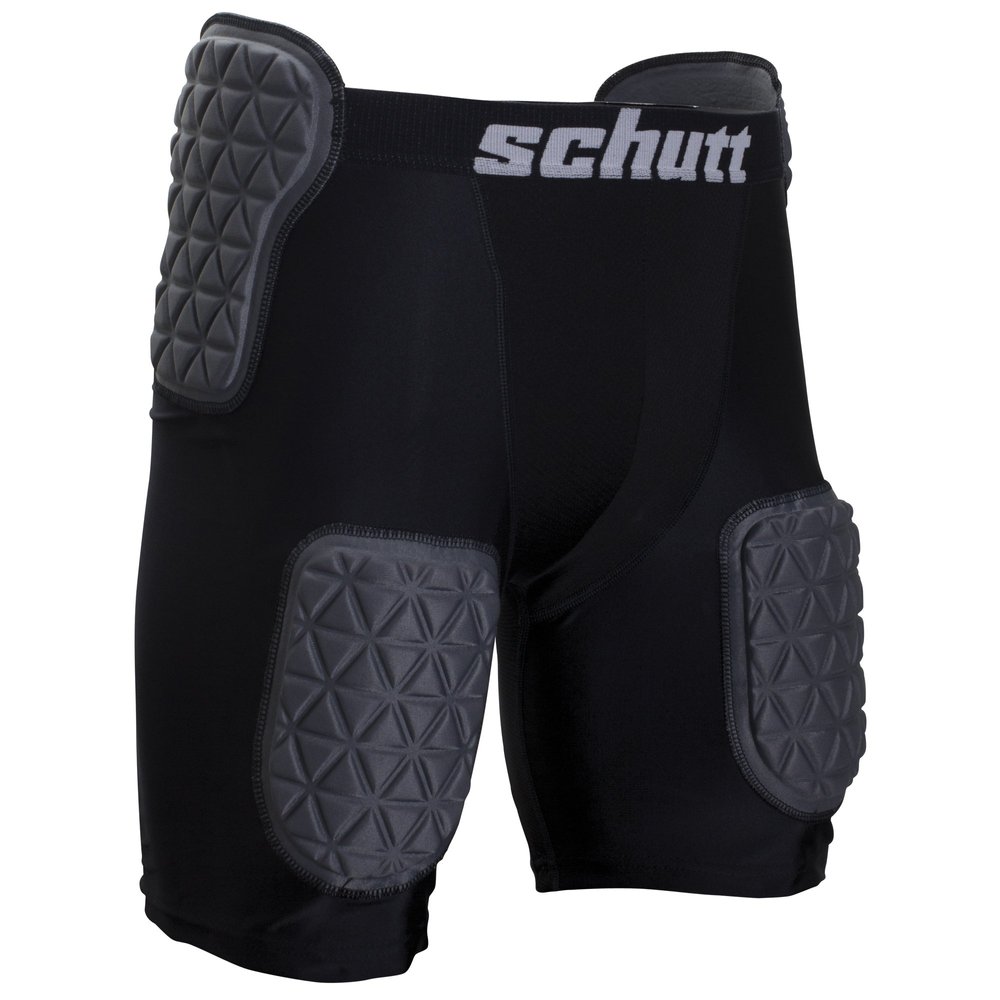 Schutt ProTech Tri All-in-One Football Girdle Padded Compression Shorts with Integrated Hip, Tailbone and Thigh Pads, Youth, Charcoal/Black, Large
