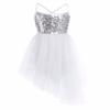 YiZYiF Girl's Ballerina Camisole Sequined Dancing Lyrical Dress Asymmetric Skirt Dancewear (10-12, White) view 1