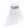 YiZYiF Girl's Ballerina Camisole Sequined Dancing Lyrical Dress Asymmetric Skirt Dancewear (10-12, White) view 2