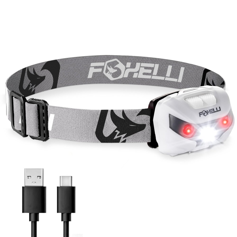 Foxelli USB-C Rechargeable LED Headlamp  Super Bright, Lightweight Head Lamp for Running, Camping, Hiking & Work  Comfortable Fit for Adults & Kids