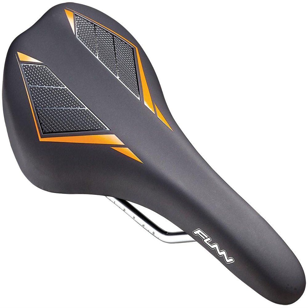 Funn Skinny Mountain Bike Saddle with Durable CrMo Rails, Featherlight and Streamlined Bicycle Seat, Tough Vinyl Leather Covered Bicycle Saddle for MTB, BMX and Road Bike (Orange)