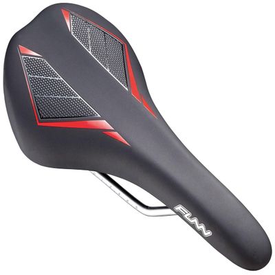 Funn Skinny Mountain Bike Saddle with Durable CrMo Rails, Featherlight and Streamlined Bicycle Seat, Tough Vinyl Leather Covered Bicycle Saddle for MTB, BMX and Road Bike (Red)
