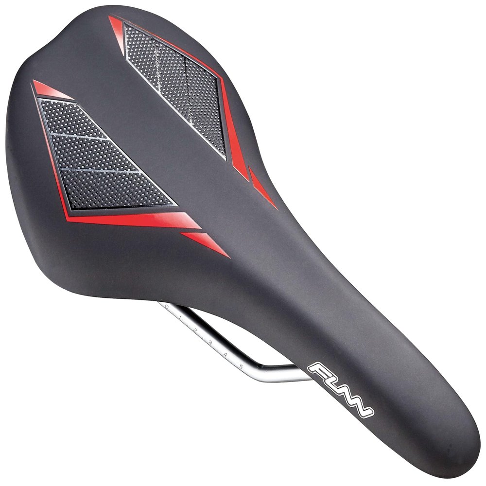 Funn Skinny Mountain Bike Saddle with Durable CrMo Rails, Featherlight and Streamlined Bicycle Seat, Tough Vinyl Leather Covered Bicycle Saddle for MTB, BMX and Road Bike (Red)