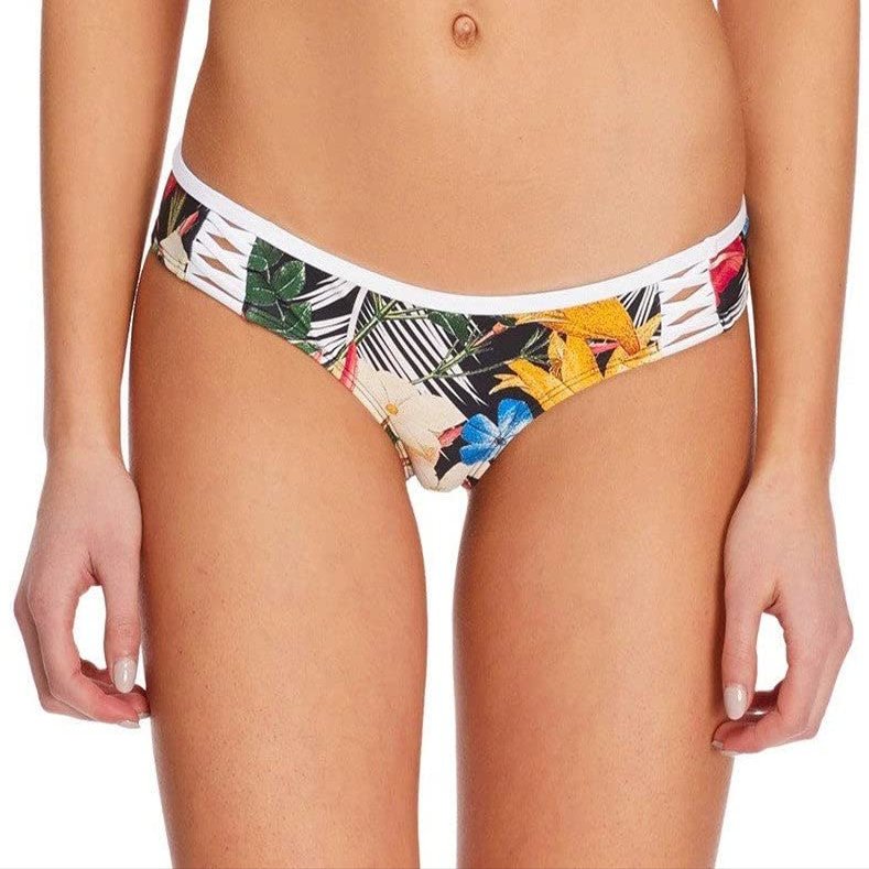 Eidon women's Rebel Bikini Bottom Swimsuit with Front Strappy Detail, Kalei Black Floral Print, X-Large