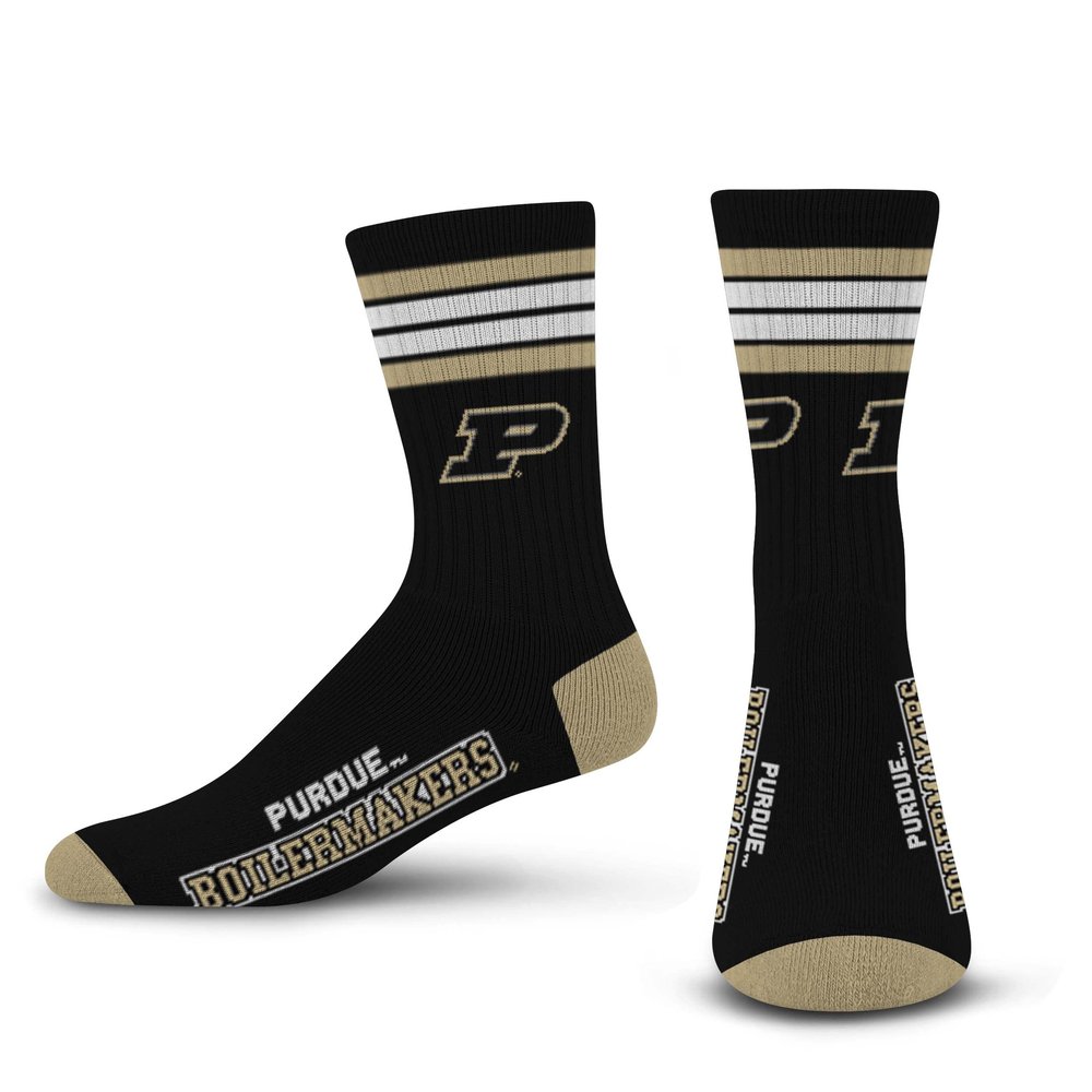 For Bare Feet NCAA Purdue Boilermakers 4 Stripe Deuce Crew Sock Team Color MEDIUM