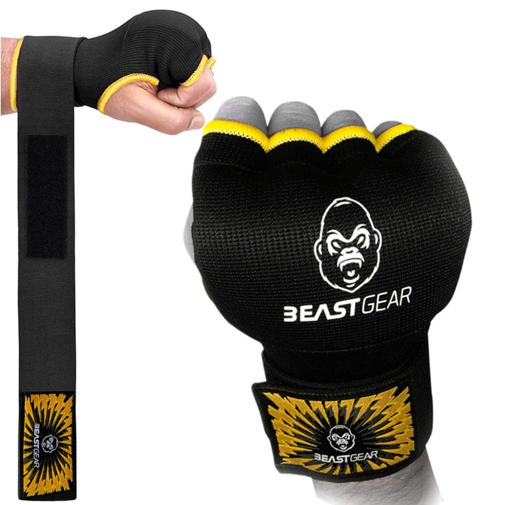 Beast Gear Hand Wraps Boxing Inner Gloves with Gel Padded, Quick 100cm Wrist Straps for Men & Women - MMA, Muay Thai, Kickboxing & Martial Arts Training (L)